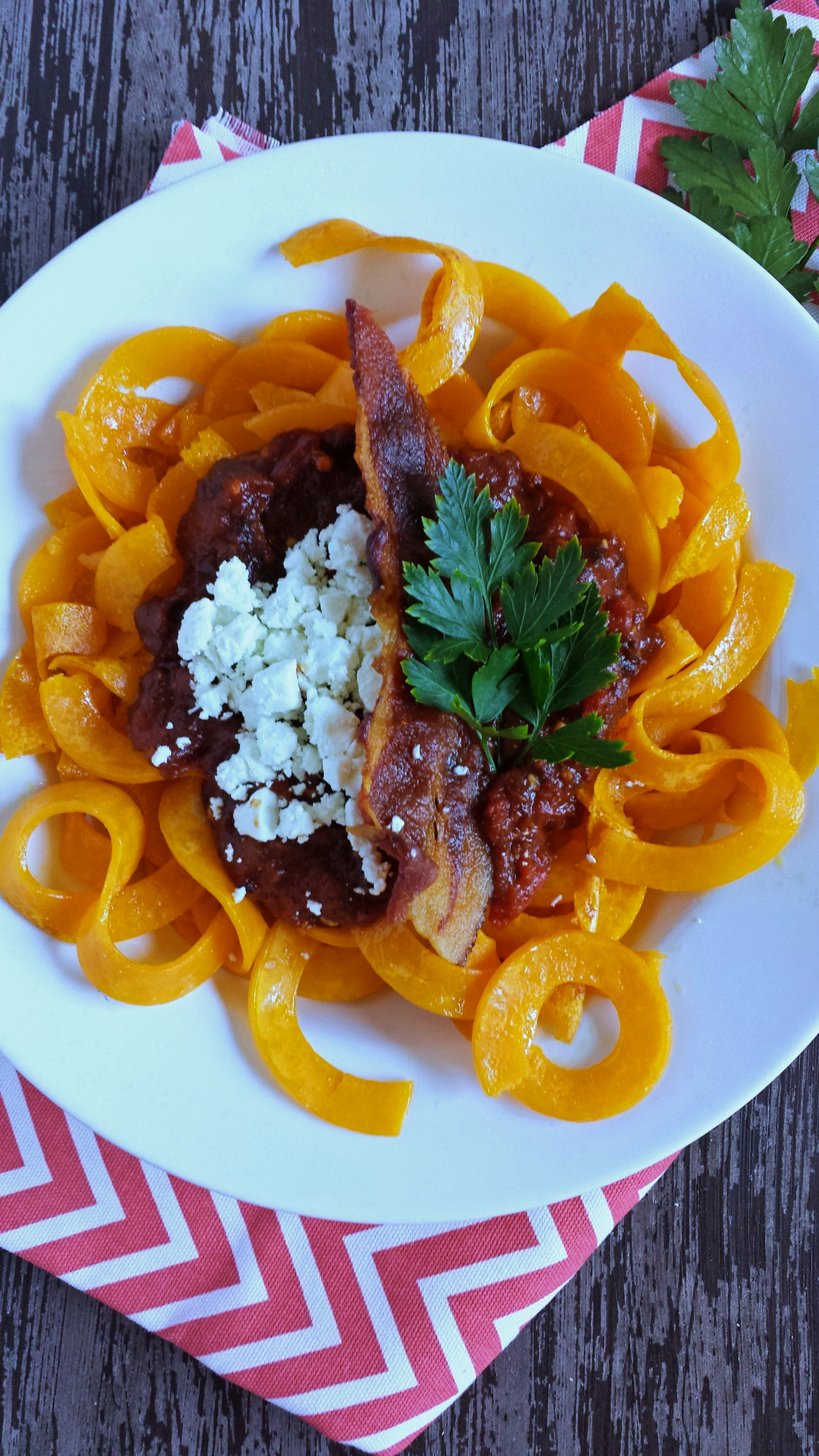 Spicy Plum Marinara with Roasted Butternut Squash, Goat Cheese & Bacon 1p2