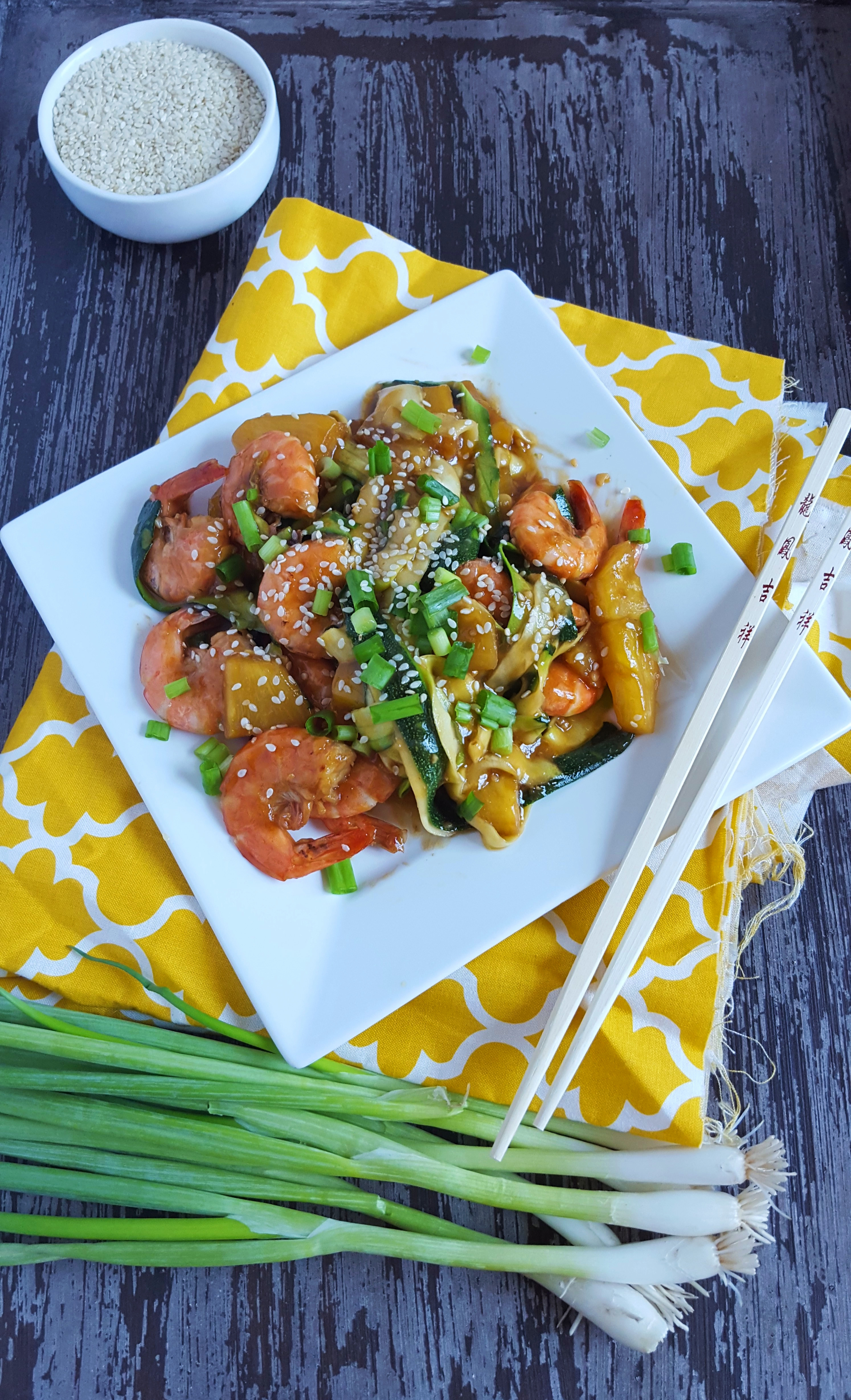 Teriyaki Pineapple Shrimp & Zucchini Ribbons | Zen & Spice