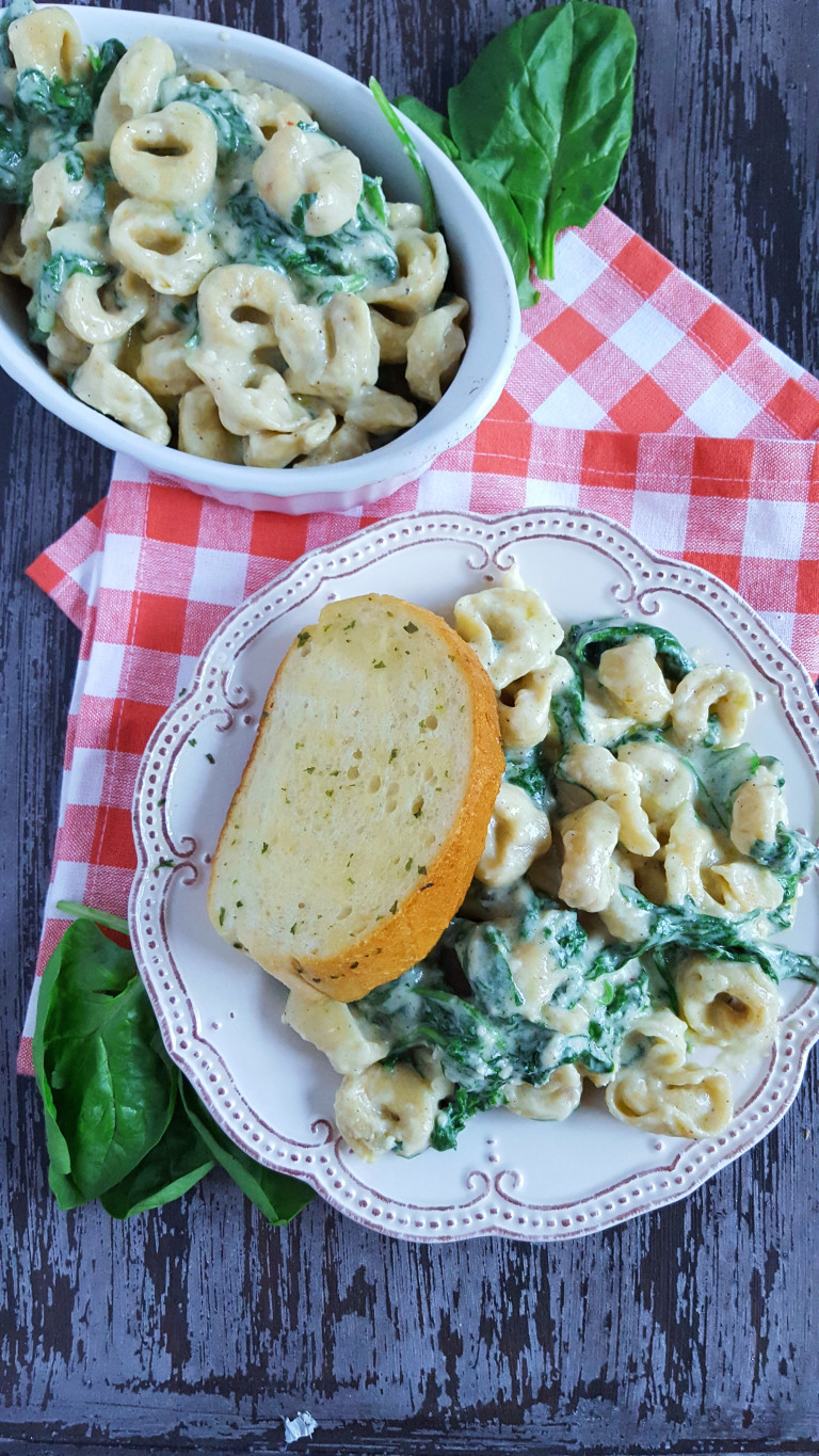 Creamy Tortellini Alfredo with Roasted Garlic & Spinach