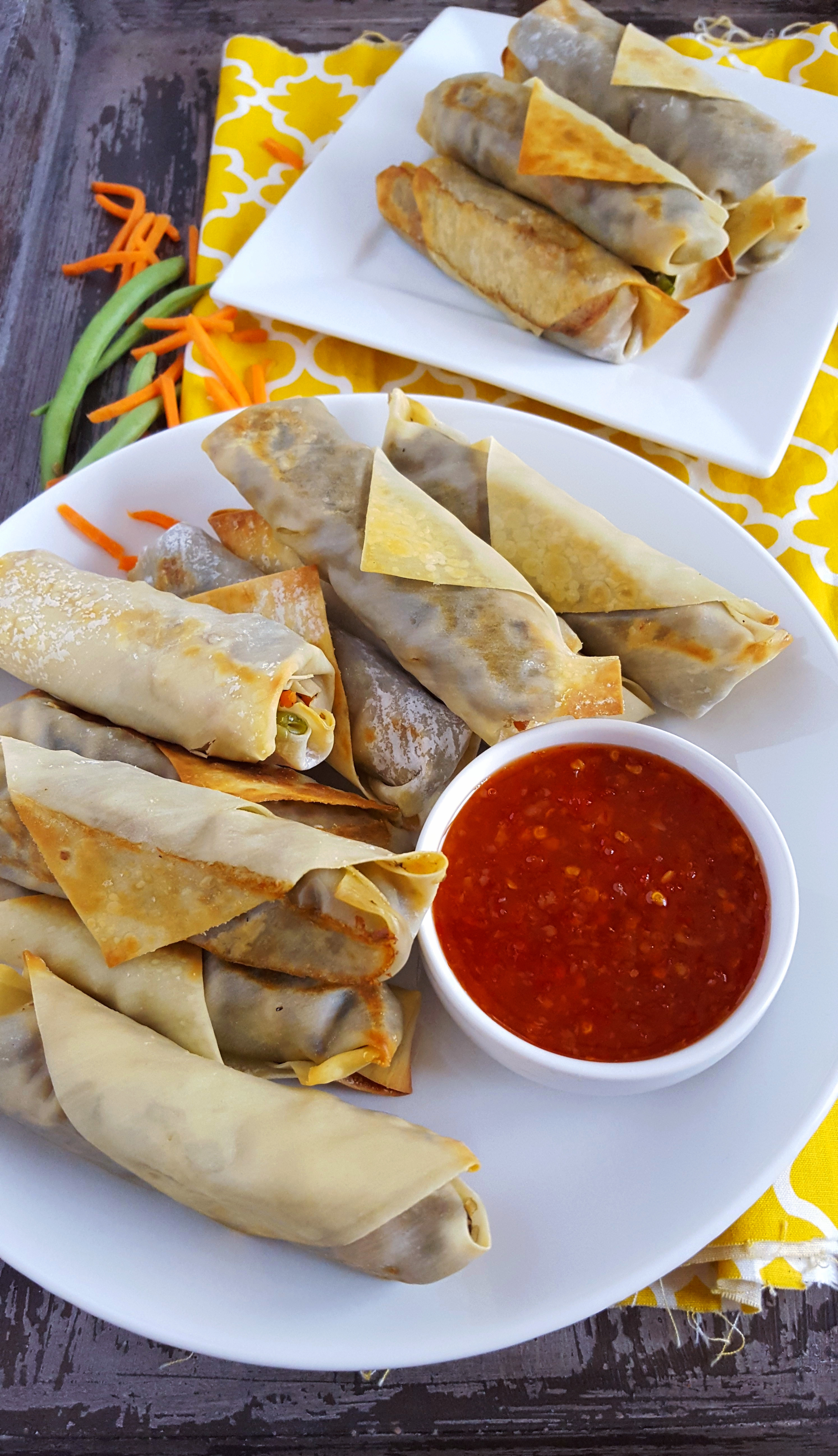 Baked Veggie Spring Rolls with Spicy Black Olive Tapenade