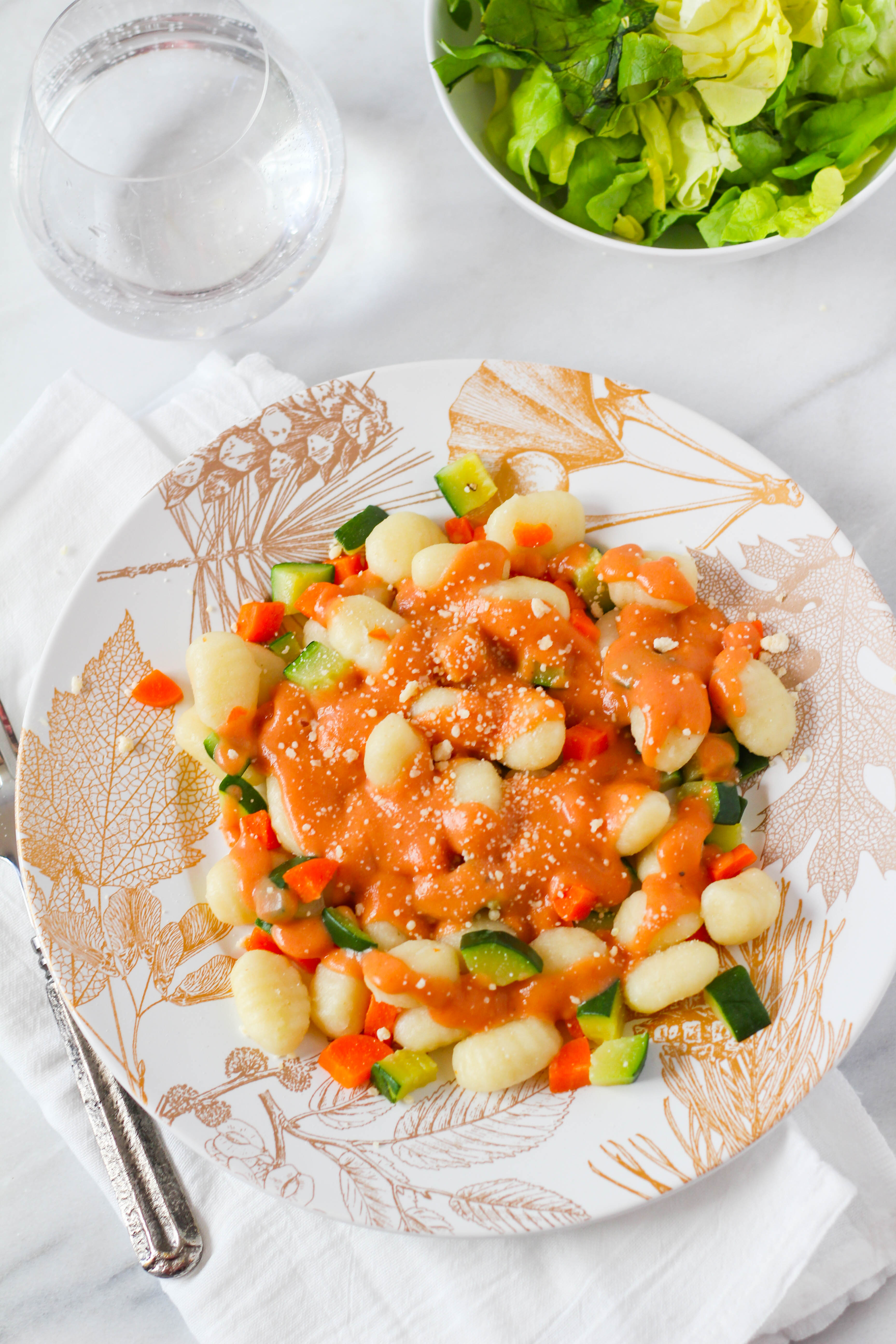 Tender gnocchi tossed with a French sauce made with bechamel, chicken stock and tomato puree with a deep, complex flavor. This Creamy Tomato Sauce tastes delicious with gnocchi and fresh vegetables! 