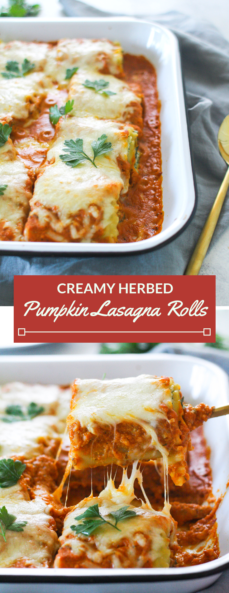 Creamy and cheesy pumpkin sauce is the highlight of this dish! Kick off the pumpkin season with these delicious pumpkin lasagna rolls stuffed with sauteed kale and onions. 
