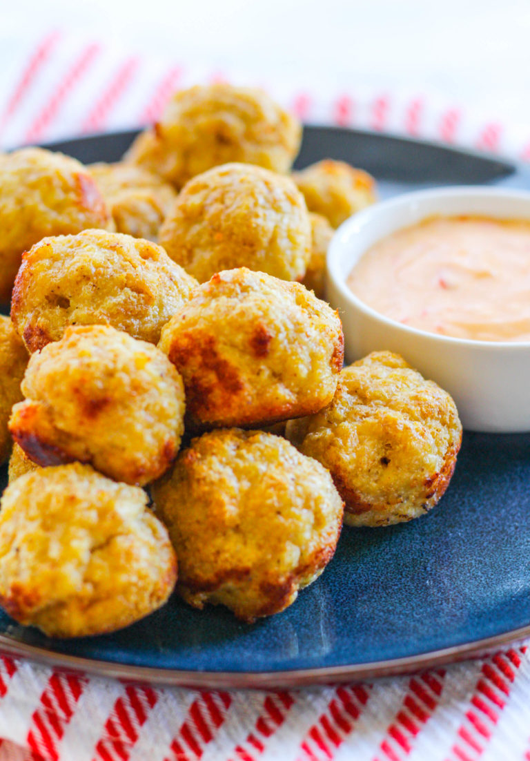 Chicken Meatball Poppers with Sweet Chili Mayo