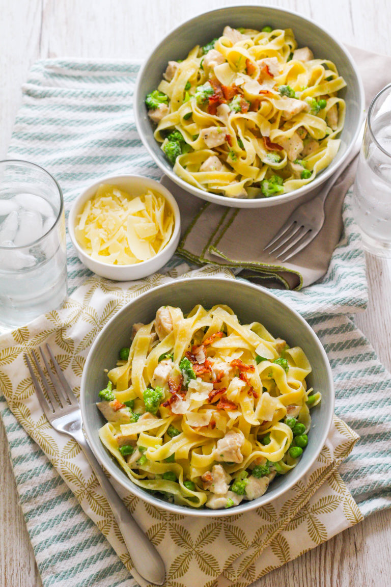 Chicken Alfredo Tagliatelle with Broccoli & Sweet Peas