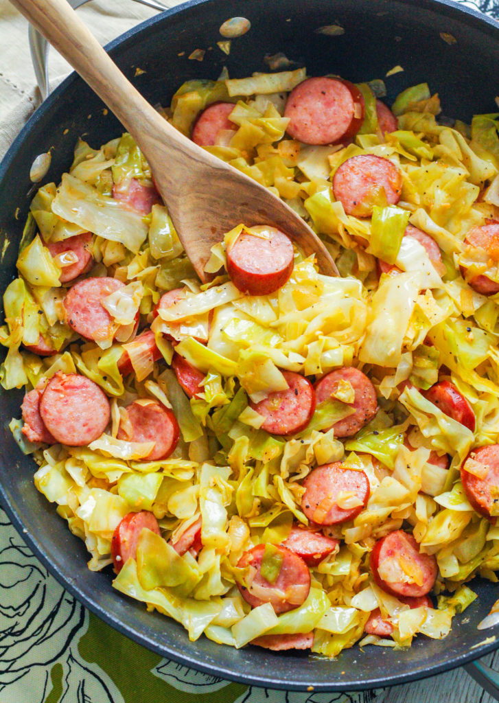 Cabbage & Turkey Kielbasa Skillet | Cabbage skillet | Kielbasa | Polish Sausage | Cabbage dish | Sausage Recipe | Cabbage Recipe | Lightened Up Dinner | Easy Recipe