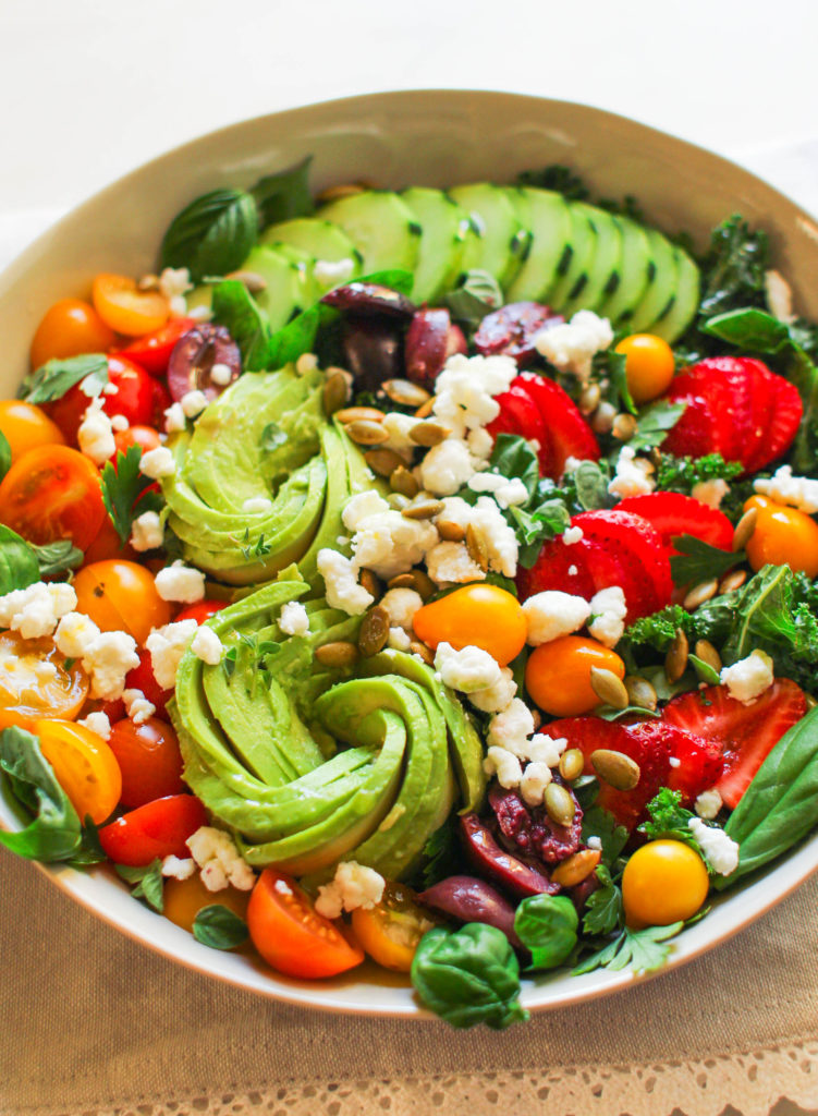 Garden Abundance Salad | Summer salads | Spring salads | Healthy salad | Salad Recipe | Avocado | Cherry Tomatoes | Kale | Basil | Thyme | Kale salad