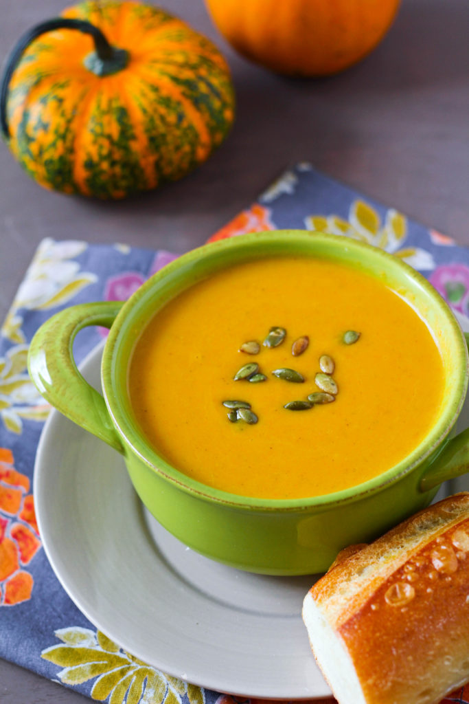 This Autumn Squash Soup is a copycat recipe of Panera's delicious Fall inspired soup. Made with pumpkin puree, lots of herbs and spices, and a creamy both, this Autumn Squash Soup is warming and filling. 