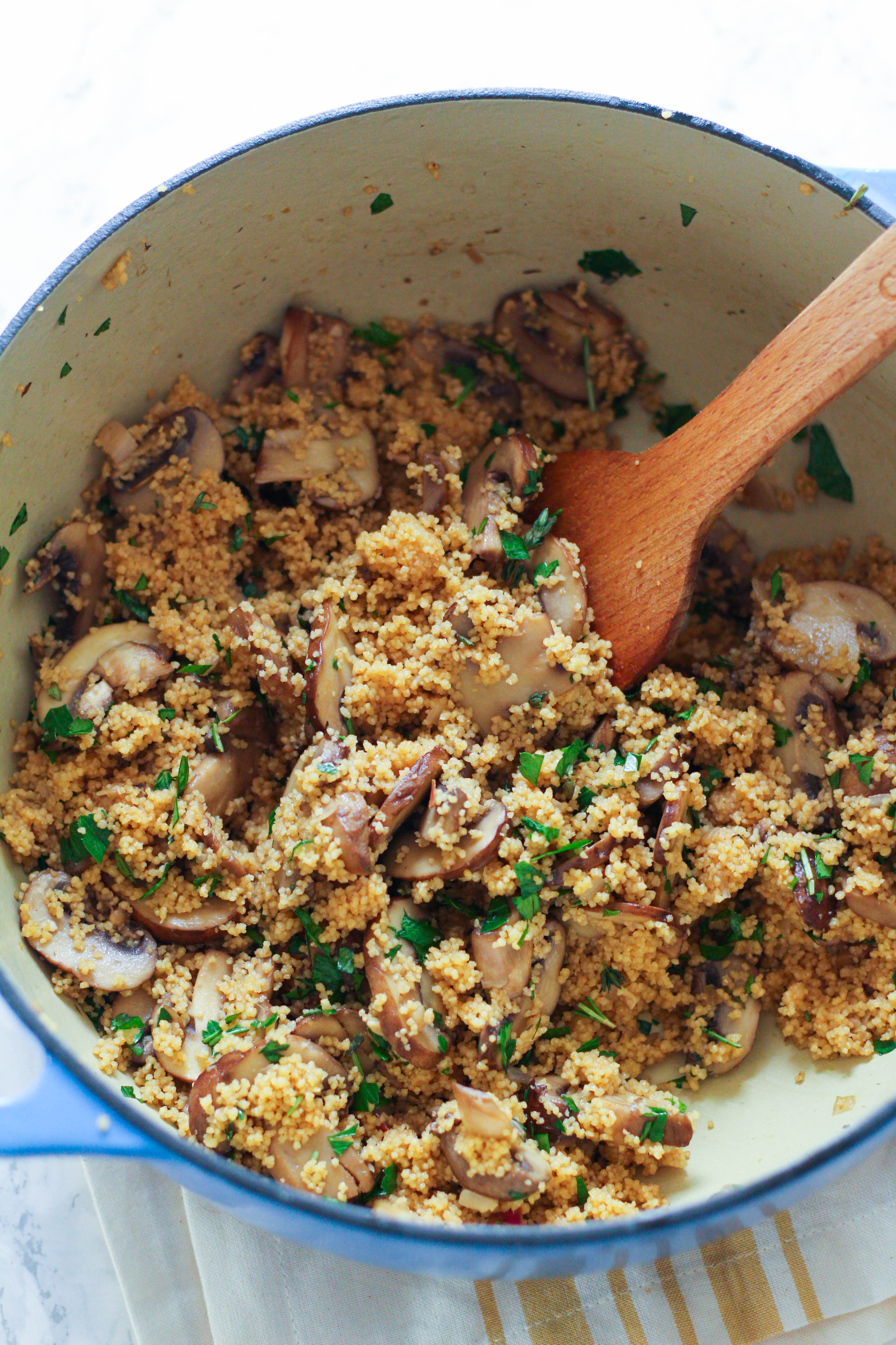 Cremini Mushroom & Herb Couscous Stuffing | Couscous | Mushrooms | Thanksgiving side dish