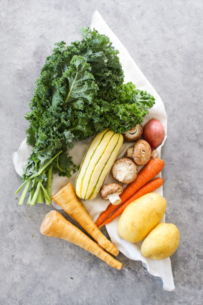 Yukon gold potatoes, parsnips, carrots, mushrooms, delicata squash and kale come together in this quick veggie stir fry. Seasoned with salt, pepper, shallots and fresh thyme, this winter vegetable hash is the perfect accompaniment to any dish. 