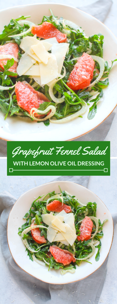 Slightly sour grapefruit, refreshing and crunchy fennel, tender baby arugula and salty Parmesan come together in this delicious winter salad (that can be enjoyed any time of the year!). 