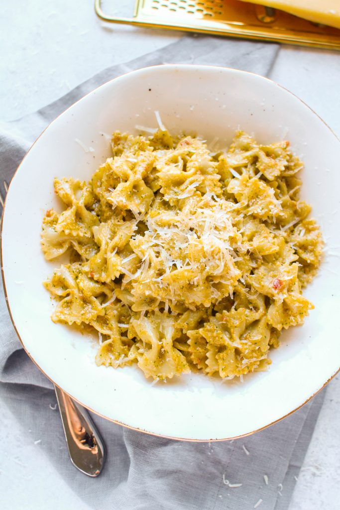A Sicilian twist on the classic pesto - this golden pesto is made from blanched almonds, Parmesan, basil, and tomatoes. Pesto Trapanese is from Sicily and highlights tomatoes and blanched almonds as a pesto ingredient alternative. 