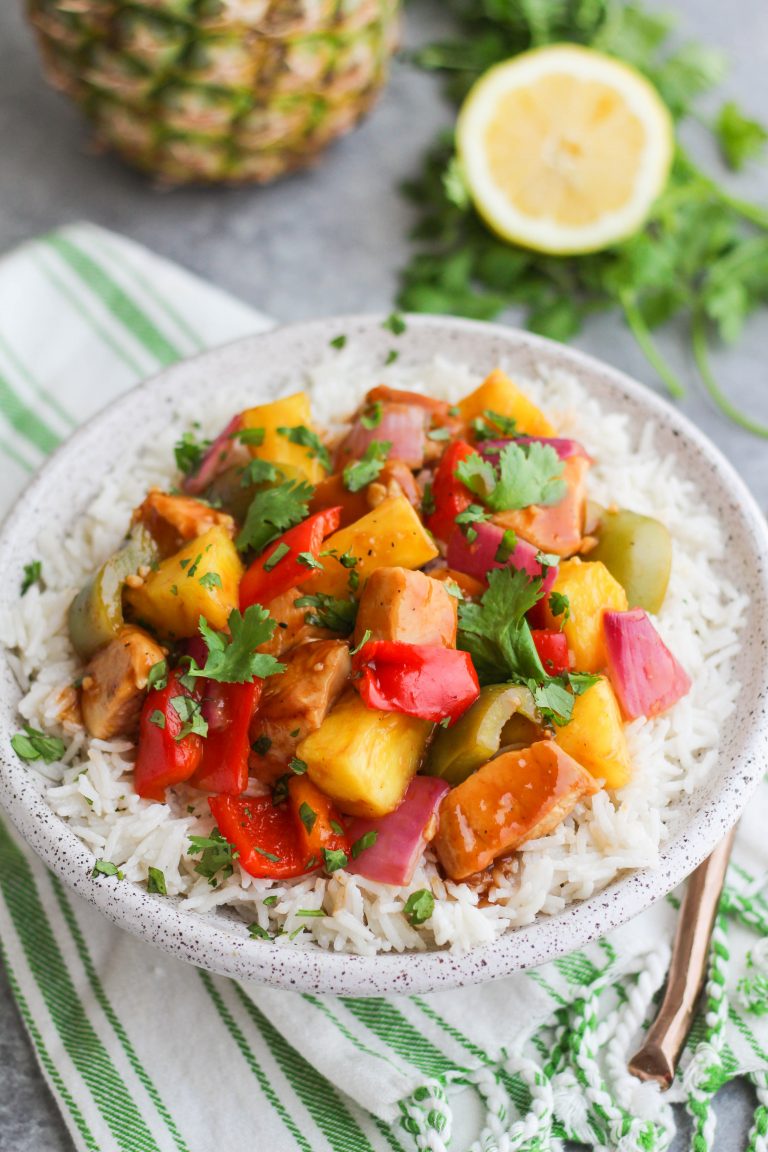 Sheet Pan Hawaiian Chicken & Veggies with Coconut Rice