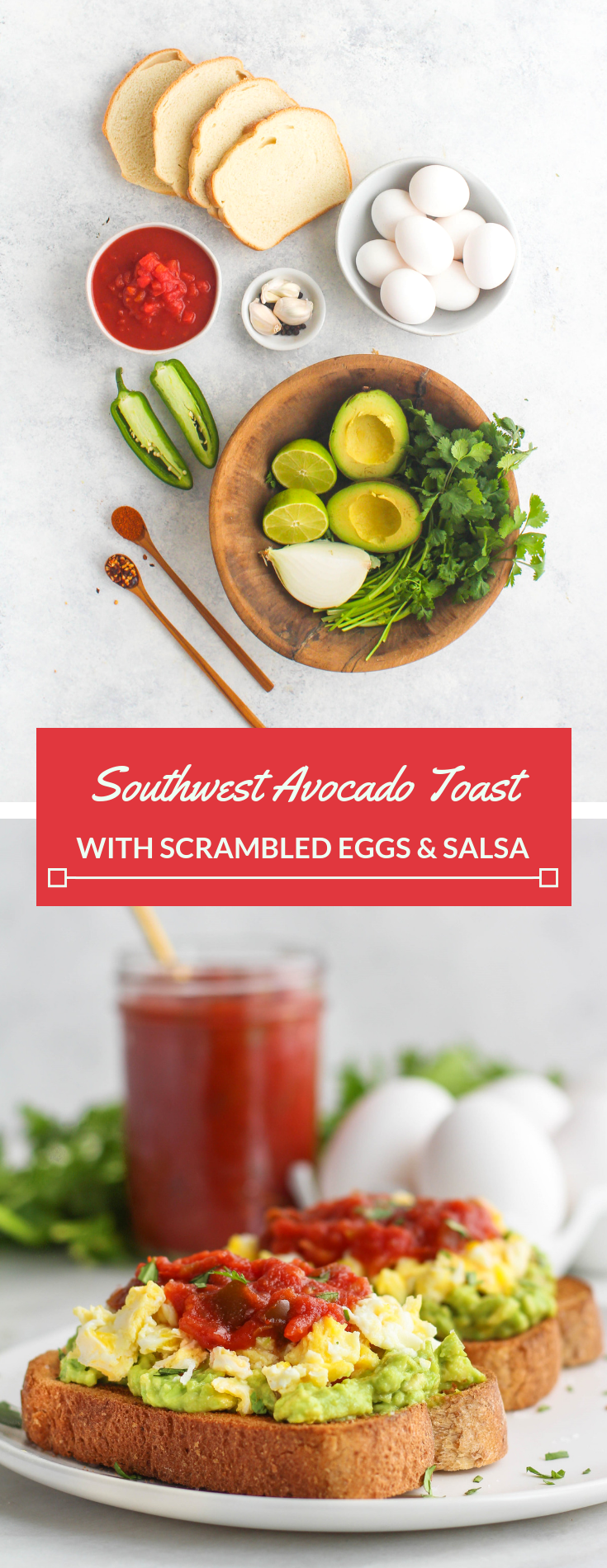 A quick and delicious breakfast that will keep you full for hours! This Southwestern Avocado Toast is easy to make and utilizes your favorite store bought salsa, smashed avocado, and soft scrambled eggs. 
