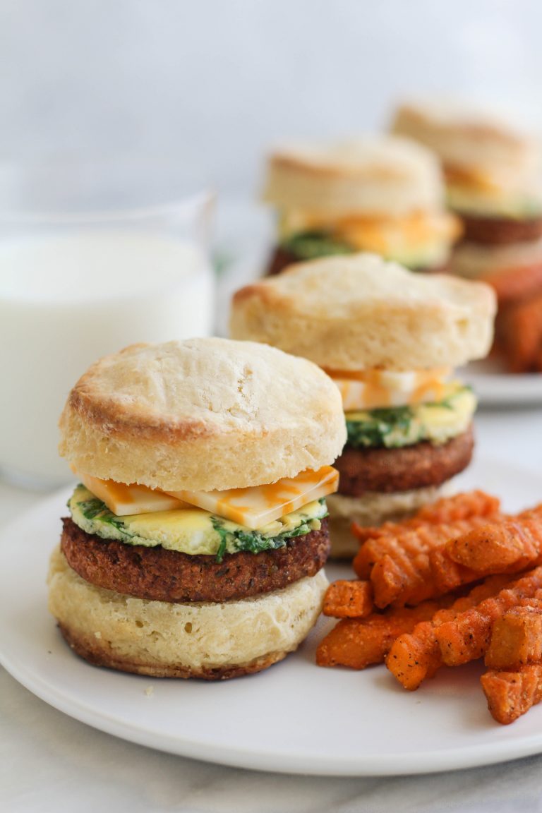 Breakfast Sandwiches with Maple Veggie Sausage, Egg & Cheese