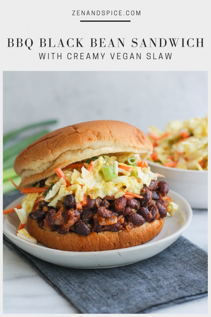 A delicious vegan version of the sloppy joe - made with black beans! This delicious black bean sandwich is smothered in a tangy ketchup brown sugar sauce and topped with crunchy slaw.