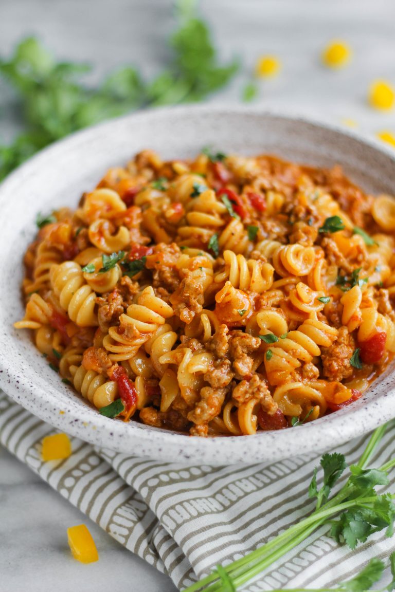 One-pot Creamy Cheddar Turkey Taco Pasta