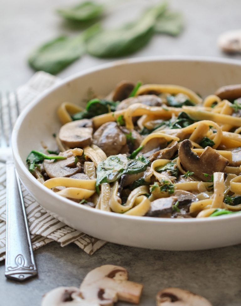 Vegan Mushroom Stroganoff with Thyme & Baby Spinach