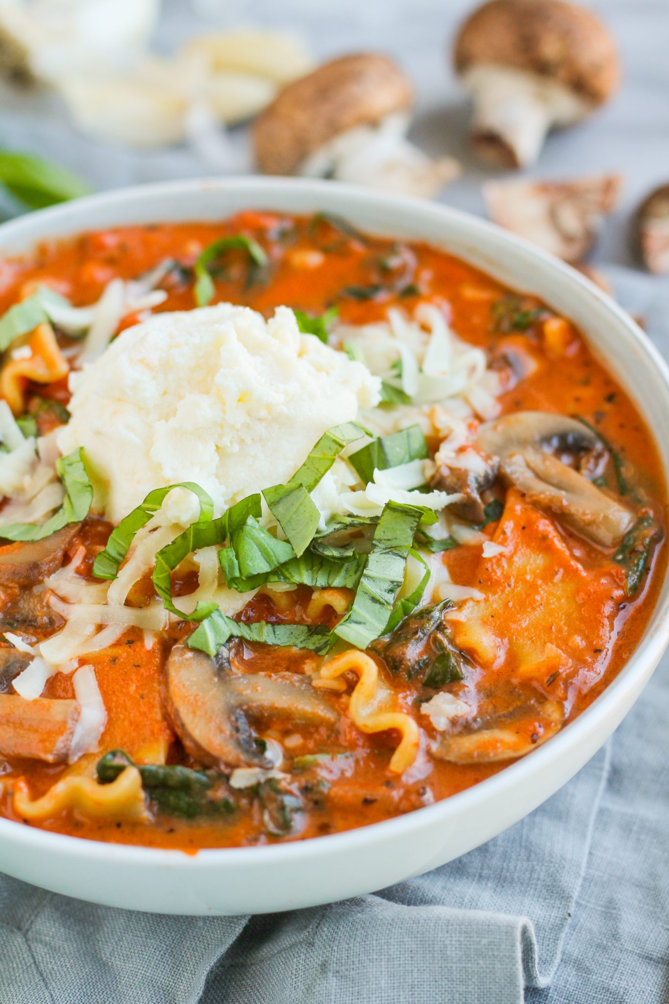 Creamy Spinach, Mushroom & Lasagna Soup Zen & Spice