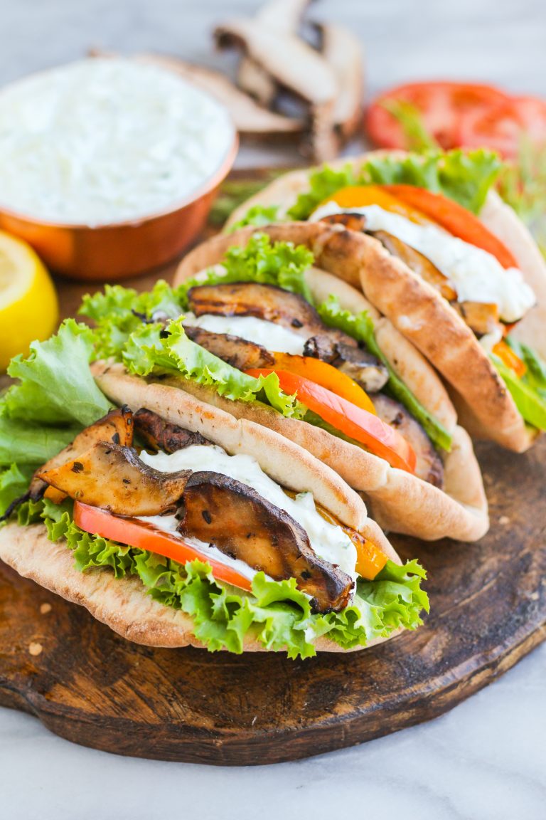 Grilled Portabella Gyros with Yogurt Dill Sauce