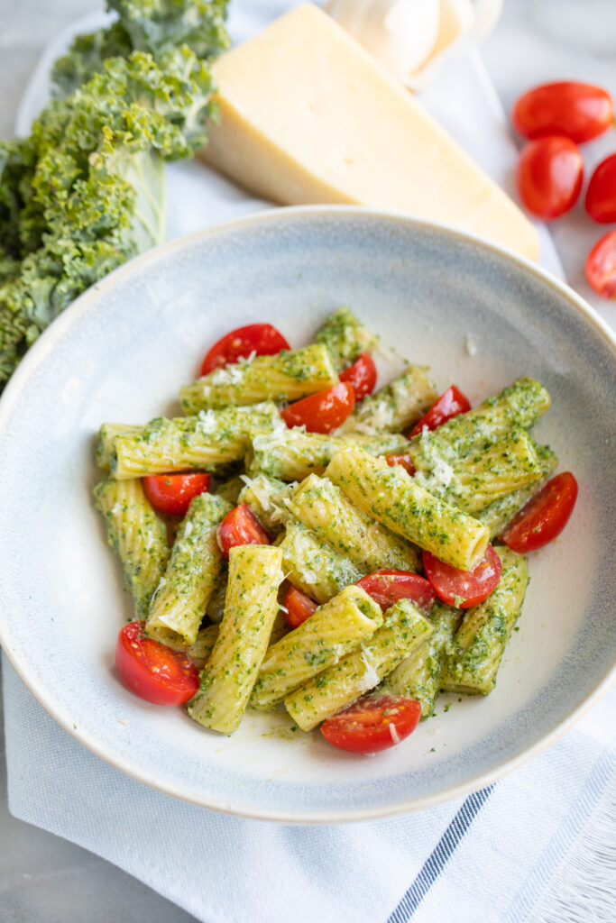 Kale-Parmesan Pesto Rigatoni