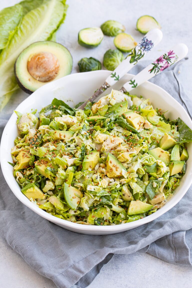 Brussels Sprout Salad with Avocado, Artichokes & Creamy Honey-Mustard Dressing