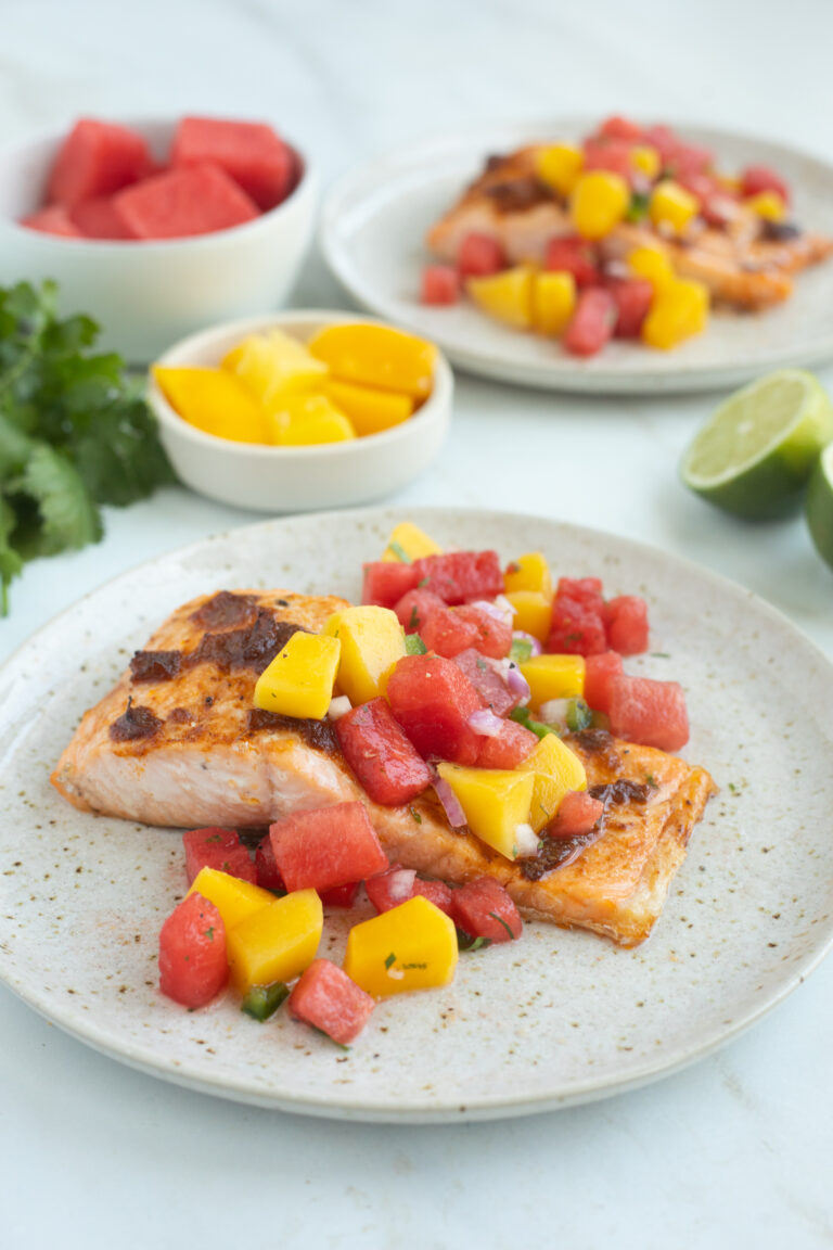 Chipotle Salmon with Watermelon-Mango Salsa